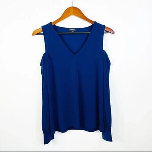 EXPRESS Blue Cold Shoulder LOng Sleeve Top XS‎